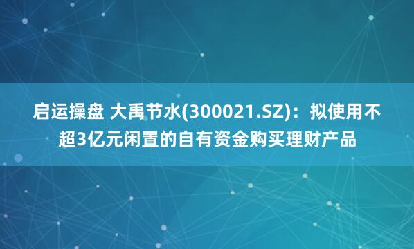 启运操盘 大禹节水(300021.SZ)：拟使用不超3亿元闲置的自有资金购买理财产品